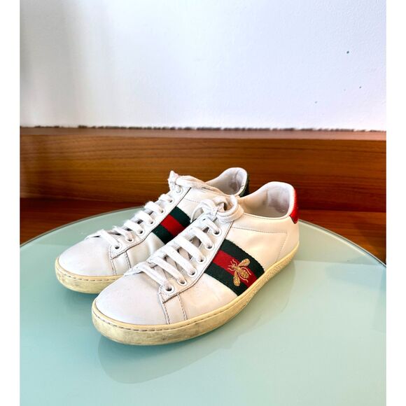 Authentic Gucci Ace Sneakers with Bee – White Leather – Size US 7.5 / EU 37.5 - Picture 4 of 11